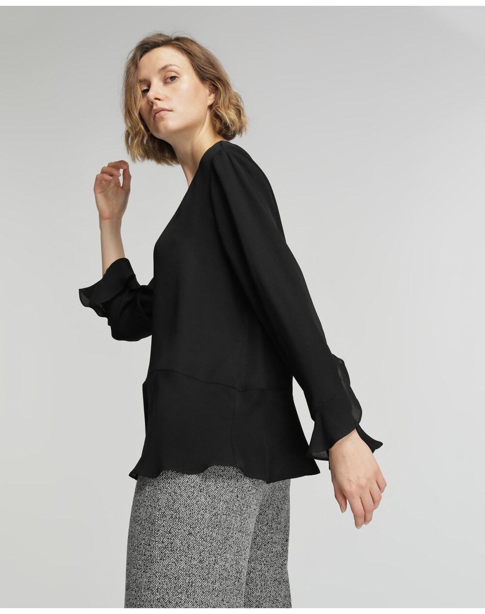 El Corte Inglés Woman Limited women's fluid blouse with frill, Black. thumbnail