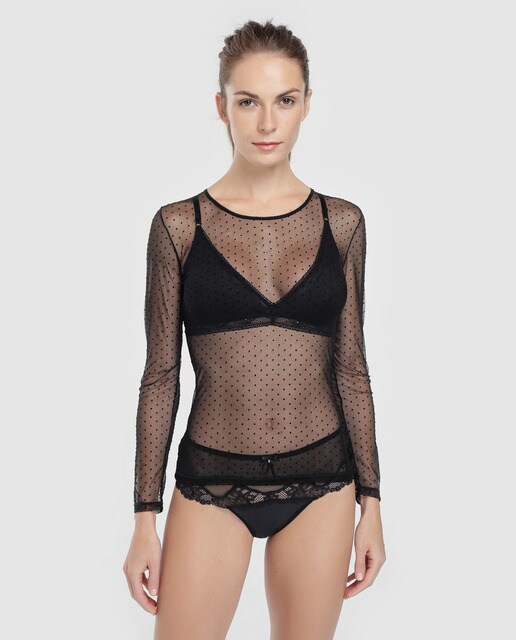 Camisola interior Anona de mulher Teres em tule às bolinhas de veludo Camisola interior Anona de mulher Teres em tule às bolinhas de veludo