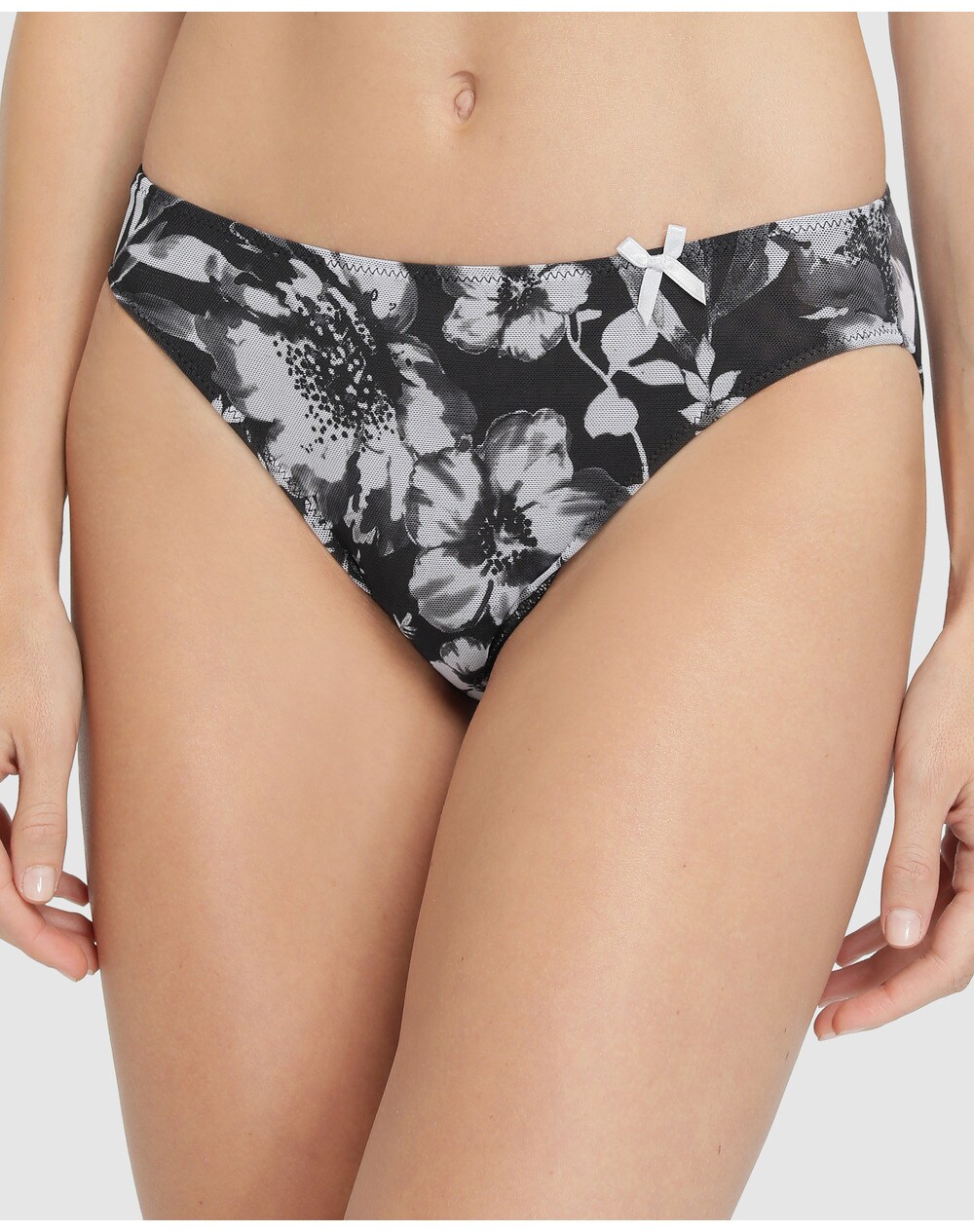 Pecado Original bikini cut briefs with flowers, Black. thumbnail