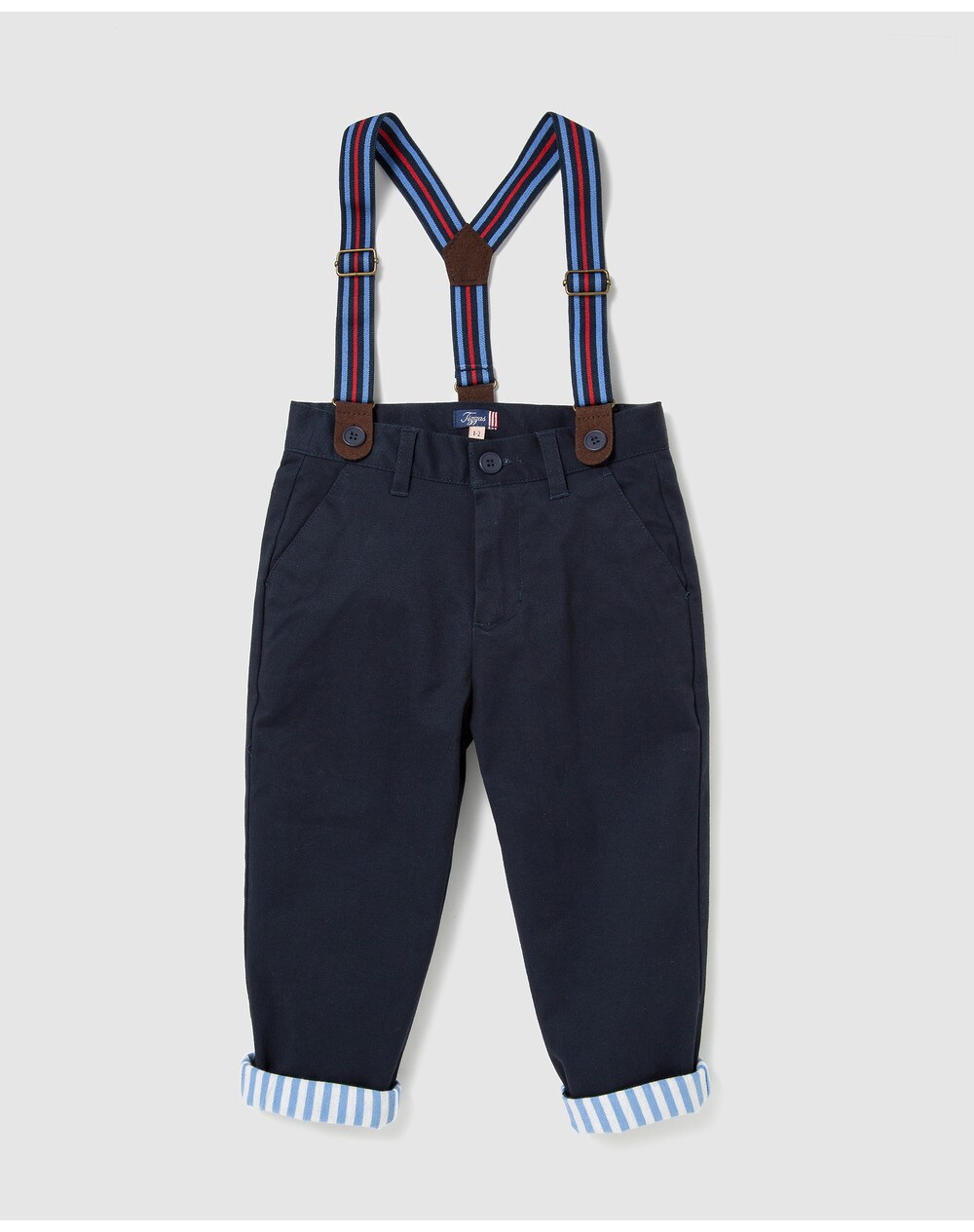 Tizzas boys' navy blue chinos with braces, Navy blue. thumbnail