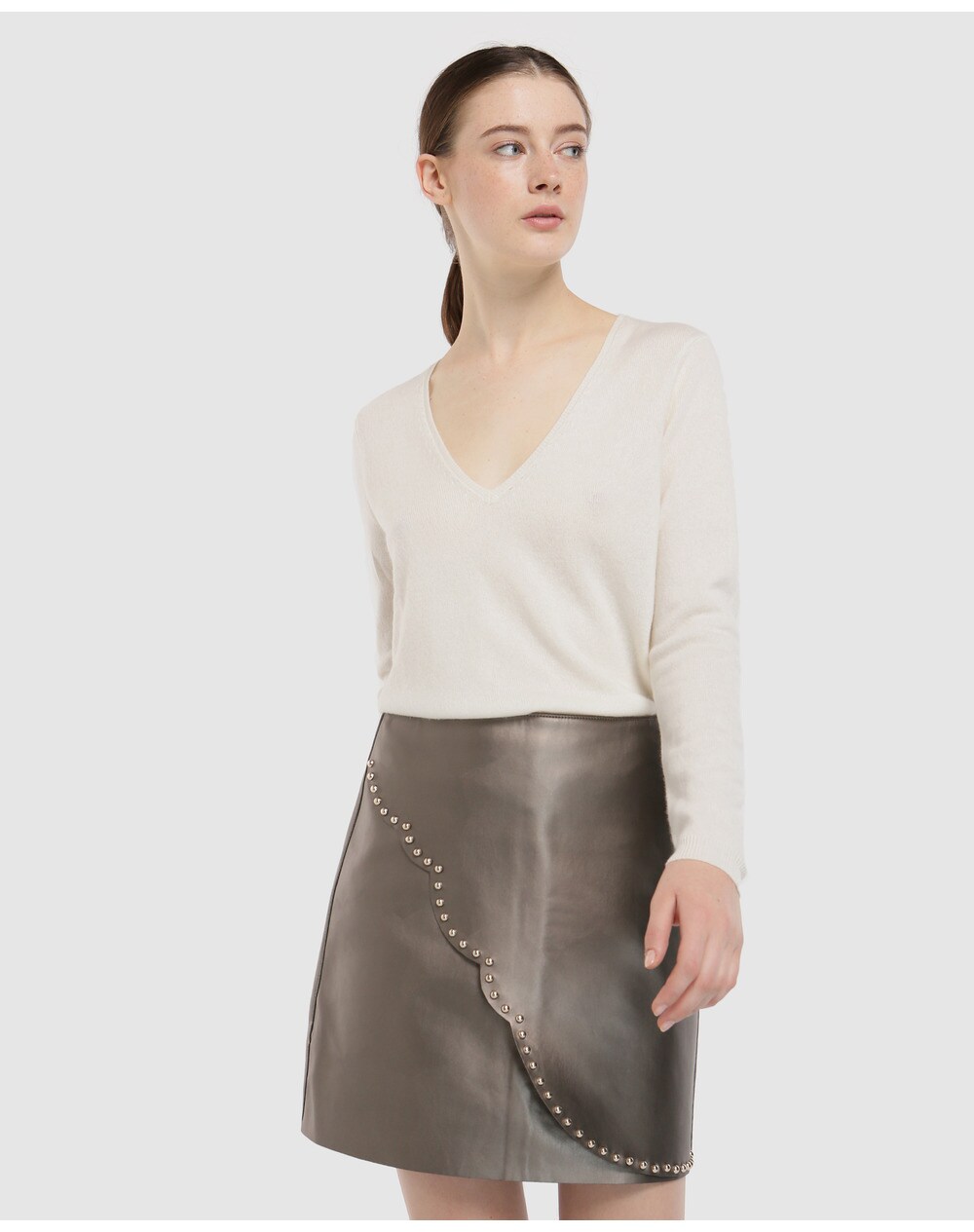 Tintoretto women's faux leather skirt with studs, Gold. thumbnail