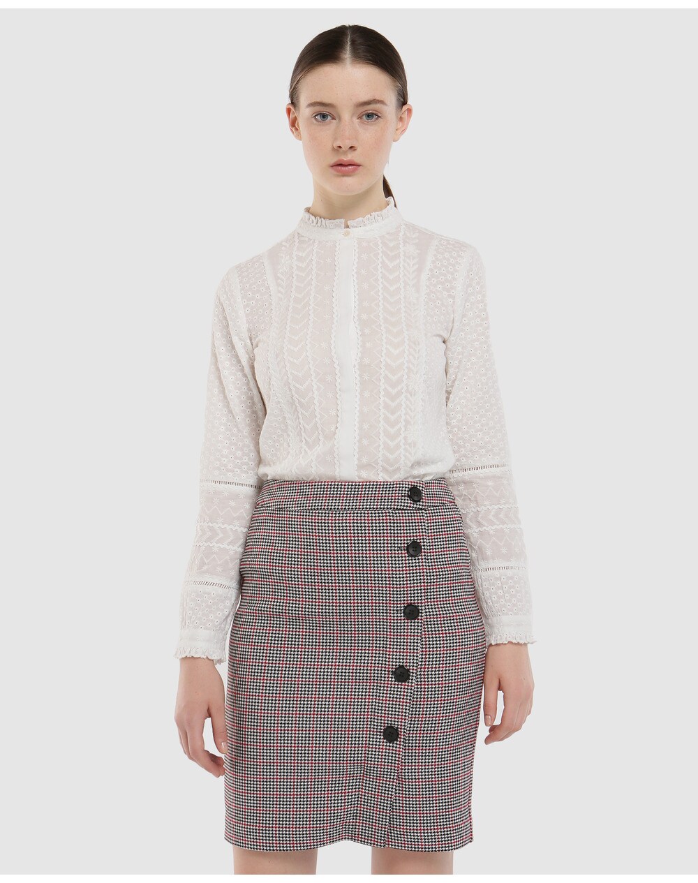 Tintoretto women's houndstooth check skirt with front buttons, Multicoloured. thumbnail