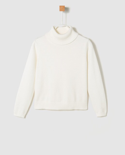 Camisola de malha de menina Freestyle branca com gola dobrada Camisola de malha de menina Freestyle branca com gola dobrada