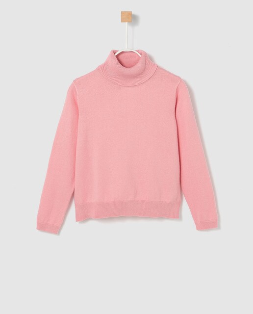 Camisola de malha de menina Freestyle rosa com gola dobrada Camisola de malha de menina Freestyle rosa com gola dobrada