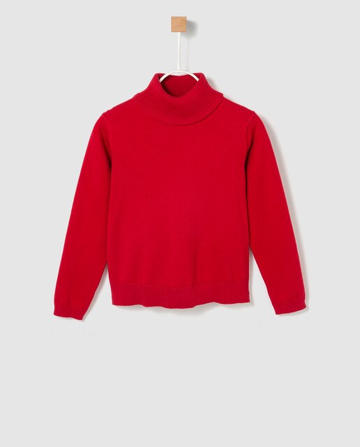 Camisola de malha de menina Freestyle vermelha com gola dobrada Camisola de malha de menina Freestyle vermelha com gola dobrada