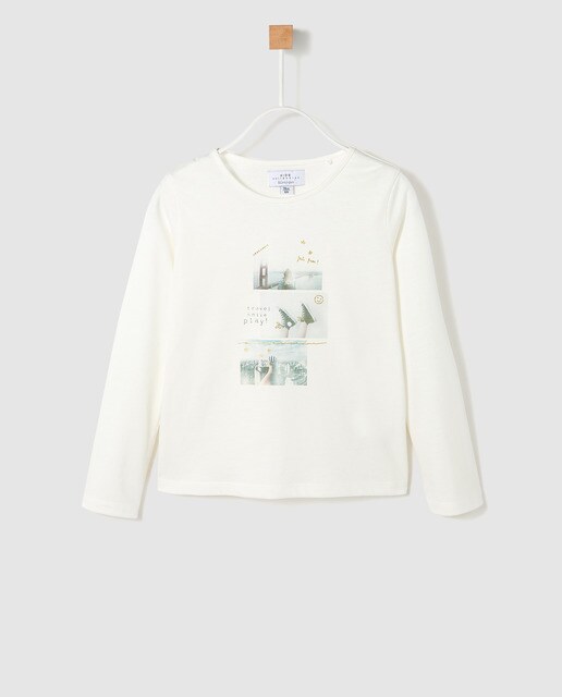 T-shirt de menina Brotes em branco com estampado fotográfico T-shirt de menina Brotes em branco com estampado fotográfico