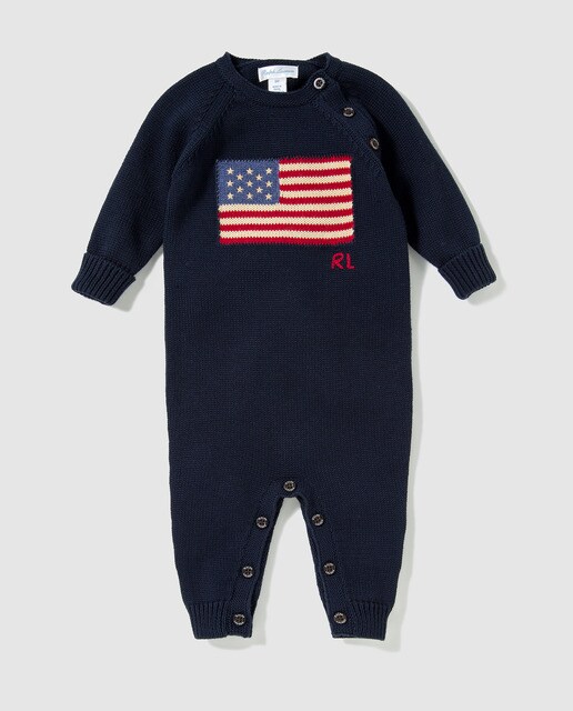 Babygrow de bebé menino Polo Ralph Lauren com intarsia Babygrow de bebé menino Polo Ralph Lauren com intarsia