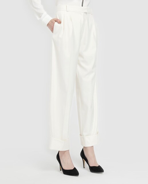 Calças regular de mulher Roberto Verino branco marfim