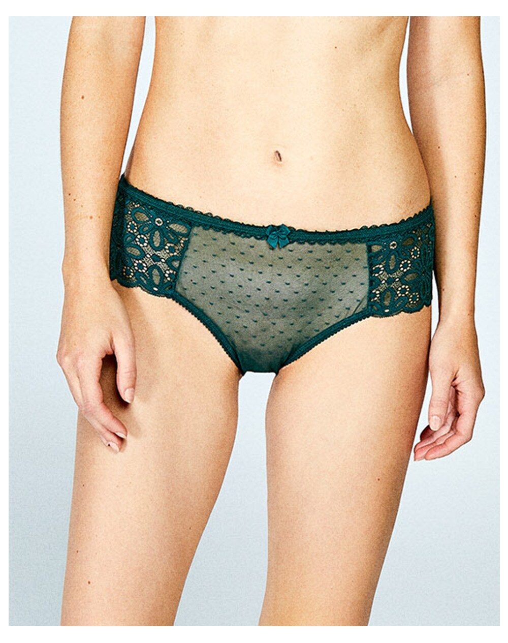 Sfera bikini cut briefs with lace, Dark green. thumbnail