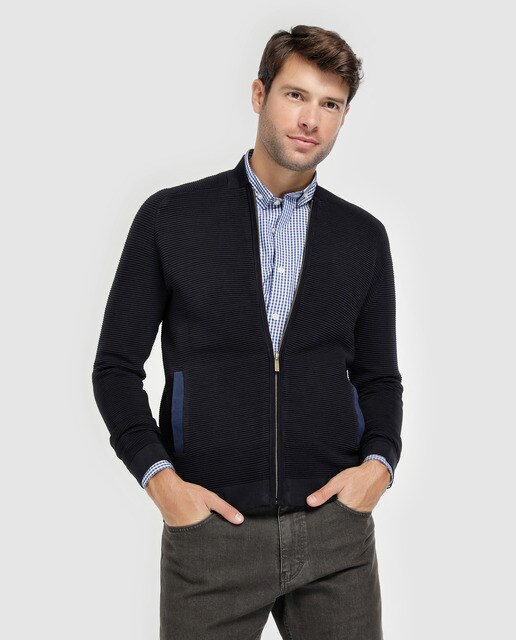 Chaqueta De Punto De Hombre Oscar De La Renta Azul Con Cremallera