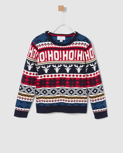 Camisola de malha de menino Freestyle com jacquard de rebordo decorativo Camisola de malha de menino Freestyle com jacquard de rebordo decorativo