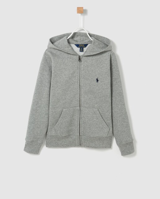 Sweatshirt de rapaz Polo Ralph Lauren cinzenta com capuz Sweatshirt de rapaz Polo Ralph Lauren cinzenta com capuz