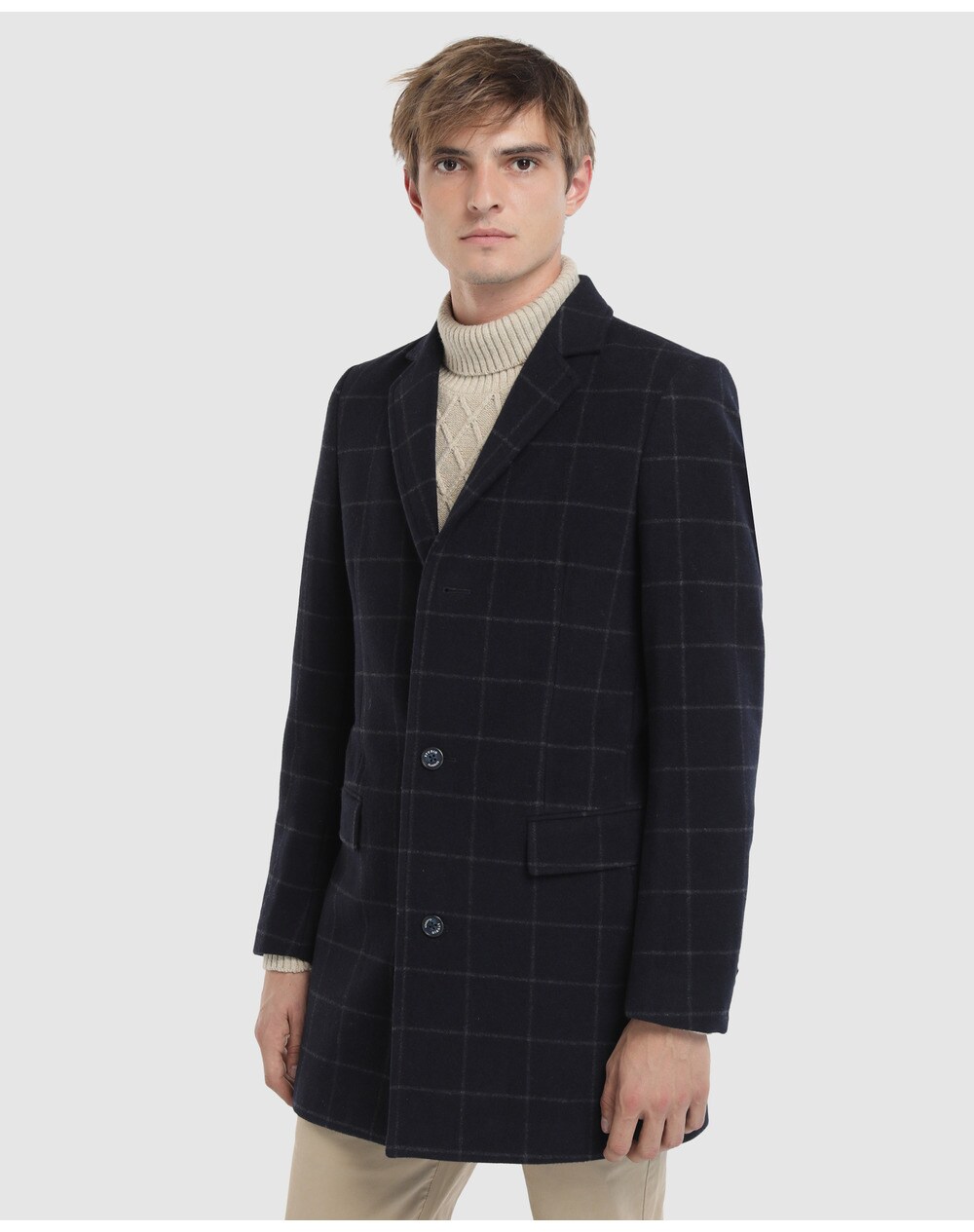 Manteau marine à carreaux