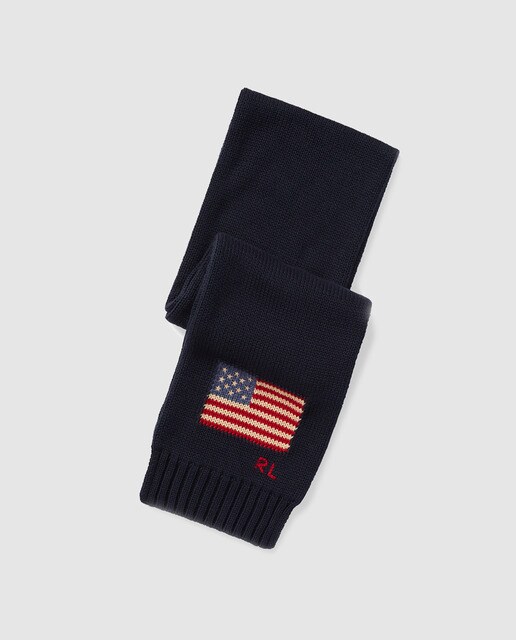Cachecol de menino Polo Ralph Lauren azul-marinho com bandeira Cachecol de menino Polo Ralph Lauren azul-marinho com bandeira