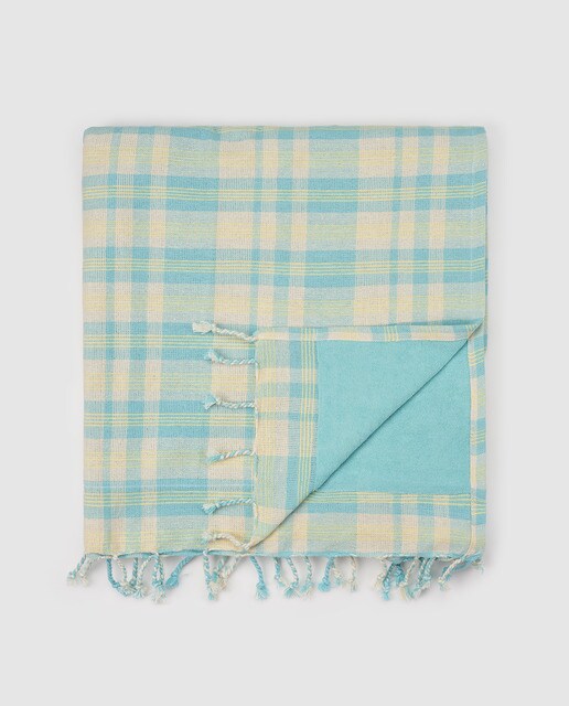 Kikoy Southern Cotton turquesa com estampado aos quadrados Kikoy Southern Cotton turquesa com estampado aos quadrados