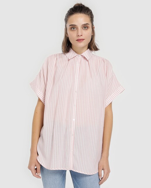 Con Fórmula Corta Camisa Manga Mujer De Joven Rayas zaAXaU