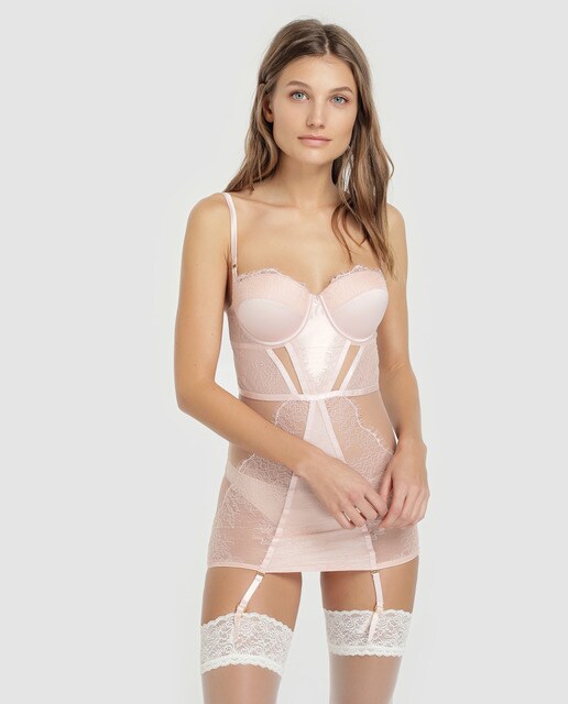 Camisa de dormir de copa moldada Topprivée nude com renda