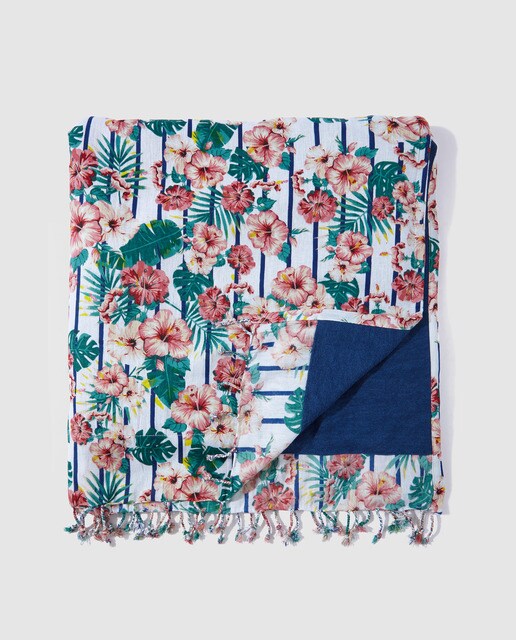 Kikoy Easy Wear de algodão com estampado floral e às riscas Kikoy Easy Wear de algodão com estampado floral e às riscas