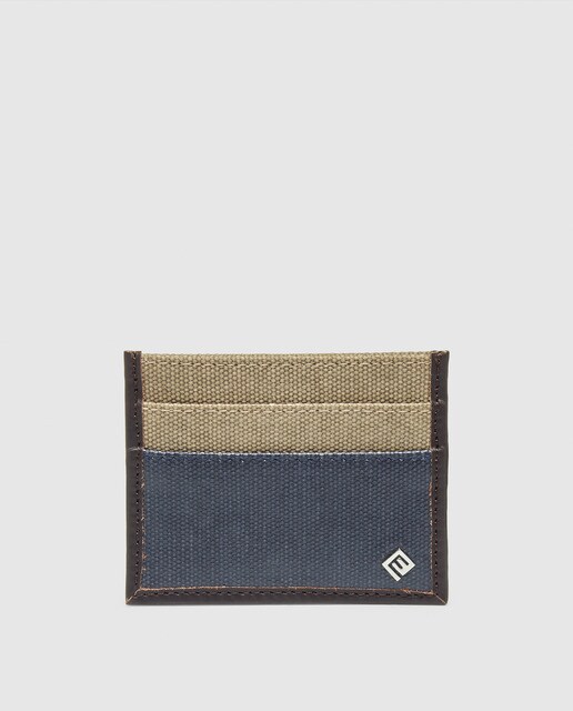 Porta-cartões de homem Emidio Tucci de algodão e pele bicolor natural e azul Porta-cartões de homem Emidio Tucci de algodão e pele bicolor natural e azul