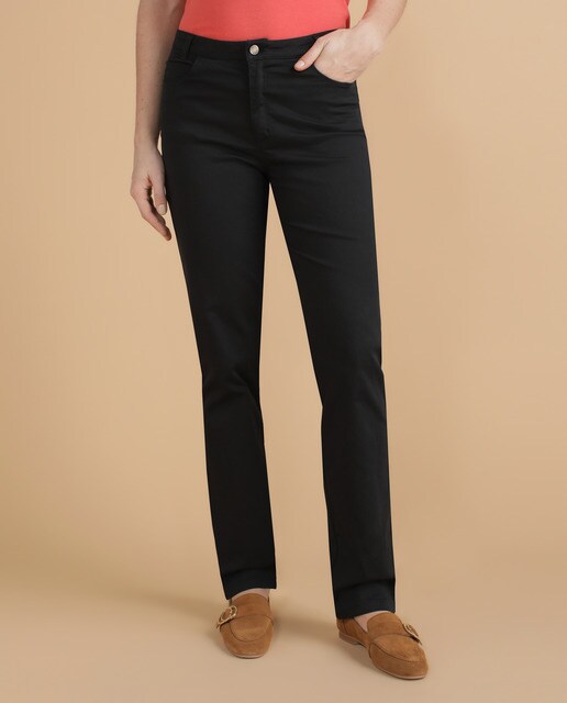 Calças regular de cinco bolsos de mulher