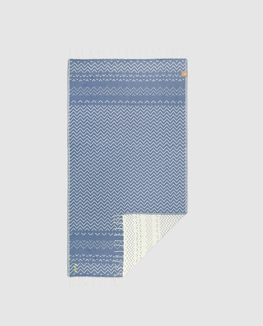 Toalha de Praia Futah Barra de algodão azul com chevron e franjas Toalha de Praia Futah Barra de algodão azul com chevron e franjas