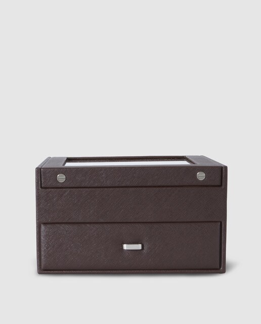 Porta-relógios grande El Corte Inglés castanho-escuro com janela e gaveta