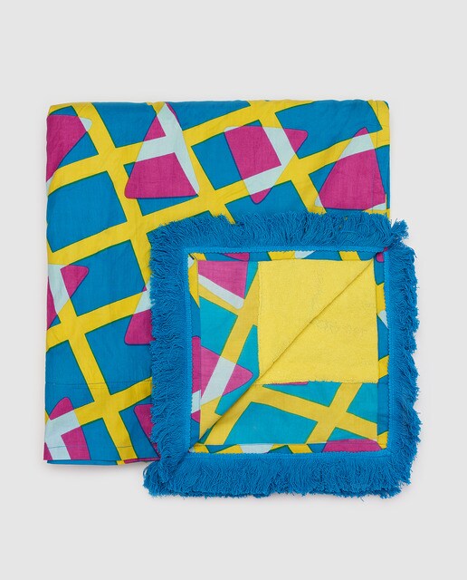 Kikoy de algodão Jo & Mr. Joe Pram azul com estampado em contraste Kikoy de algodão Jo & Mr. Joe Pram azul com estampado em contraste