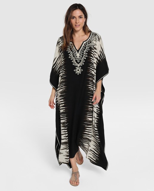 Kaftan comprido para casa preto com bordados Kaftan comprido para casa preto com bordados