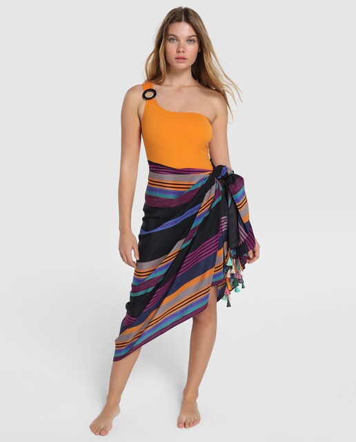 Páreo de seda Énfasis Black às riscas multicolor 100% seda Páreo de seda Énfasis Black às riscas multicolor 100% seda