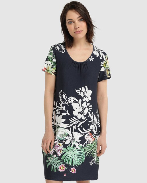 Vestido curto com estampado floral e manga curta Vestido curto com estampado floral e manga curta