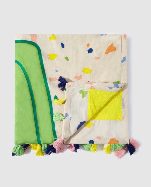 Toalha de praia de algodão Jo & Mr. Joe Cesar Sampson bege com estampado multicolor Toalha de praia de algodão Jo & Mr. Joe Cesar Sampson bege com estampado multicolor