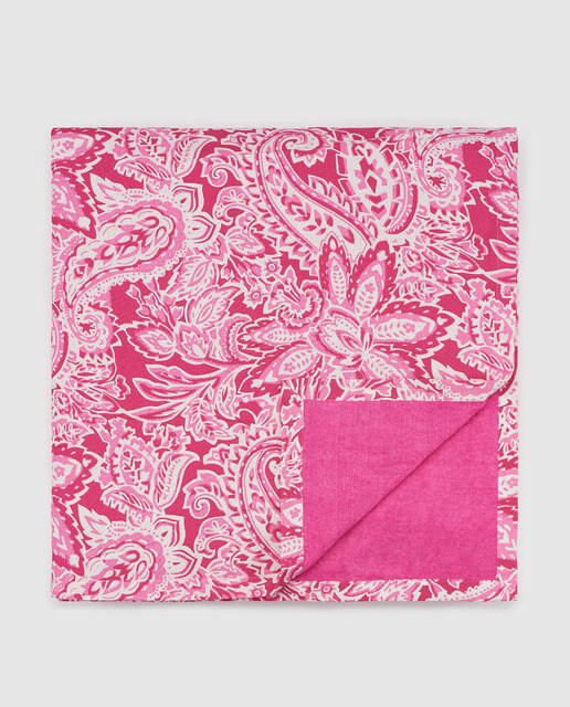 Toalha de praia rosa El Corte Inglés com estampado paisley em contraste Toalha de praia rosa El Corte Inglés com estampado paisley em contraste