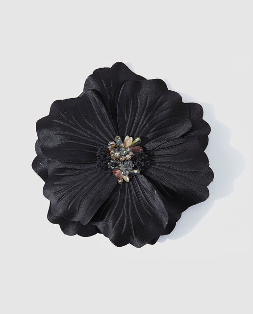 Toucado de mola Rosetta com flor grande preta com contas Toucado de mola Rosetta com flor grande preta com contas