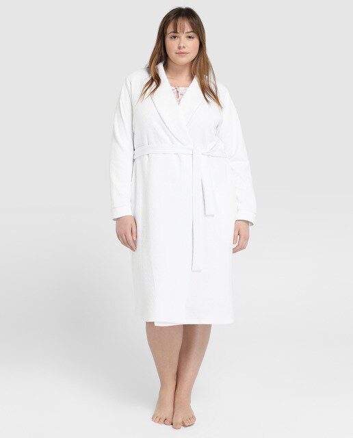 Robe de mulher Lazo Plus branco com cinto Robe de mulher Lazo Plus branco com cinto
