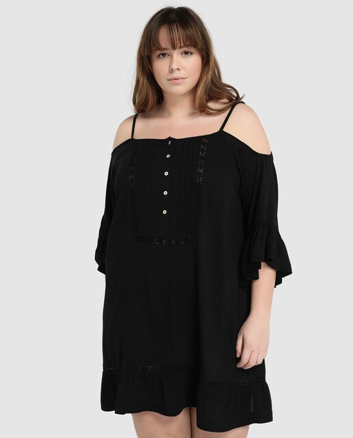 Vestido Verango Plus preto com botões Vestido Verango Plus preto com botões