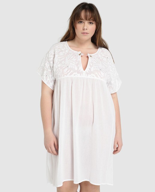 Kaftan Verango Plus branco com bordados Kaftan Verango Plus branco com bordados