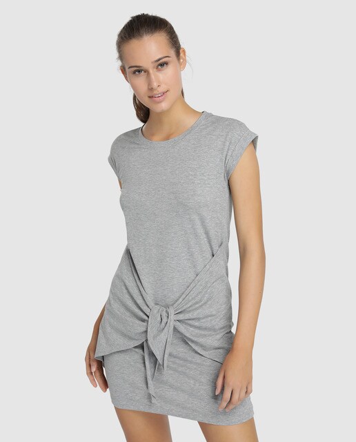 Vestido homewear cinzento com pormenor de nó Vestido homewear cinzento com pormenor de nó