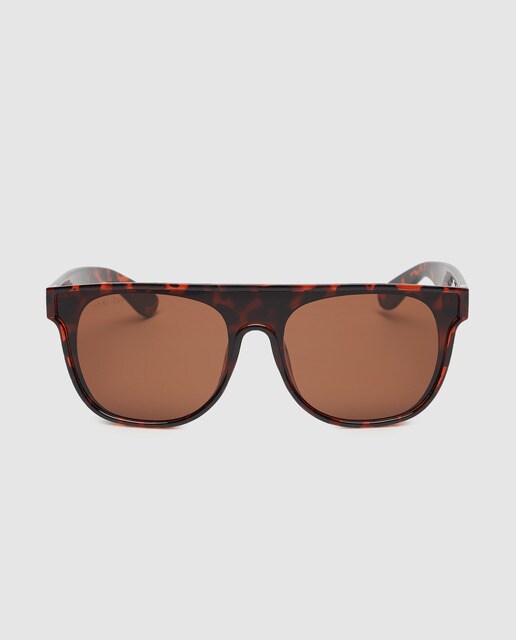 Óculos de sol unissexo Jo & Mr. Joe de lente única castanhos com armação de acetato havana Óculos de sol unissexo Jo & Mr. Joe de lente única castanhos com armação de acetato havana