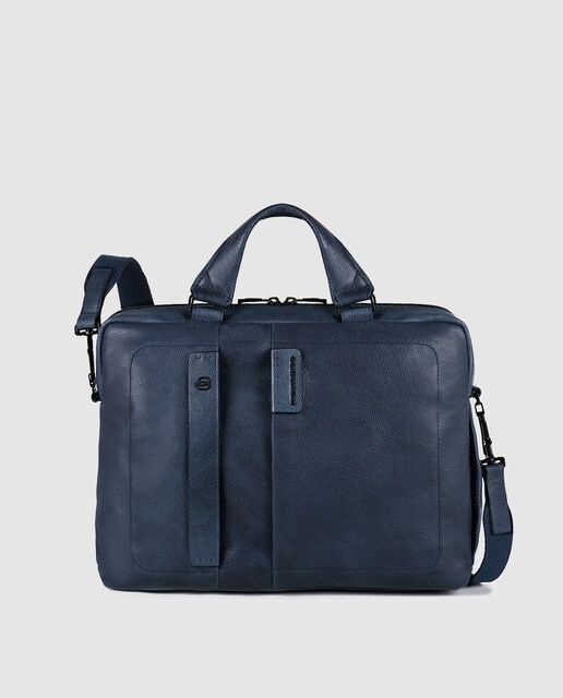 Porta-documentos de homem Piquadro de couro azul-marinho com fecho de correr Porta-documentos de homem Piquadro de couro azul-marinho com fecho de correr