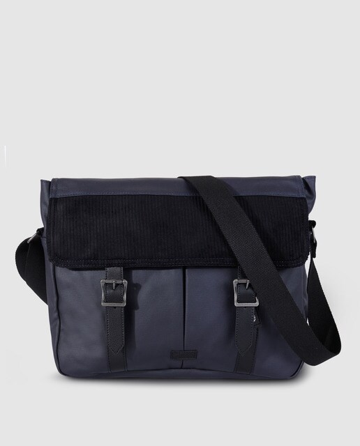 Porta-documentos de homem Dustin de algodão azul-marinho com aba combinada Porta-documentos de homem Dustin de algodão azul-marinho com aba combinada