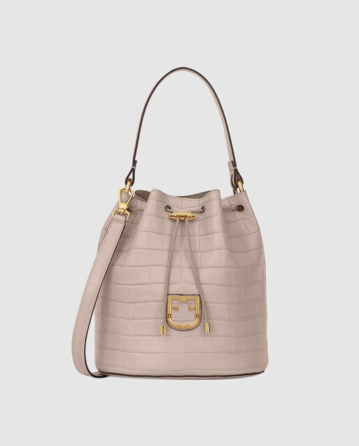 Mala tipo saco pequena Furla Corona nude em pele de bezerro com gravura de casca de coco