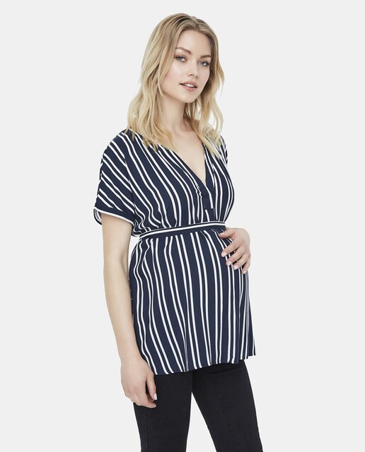 Blusa com decote em bico Mamalicious de pré-mamã às riscas