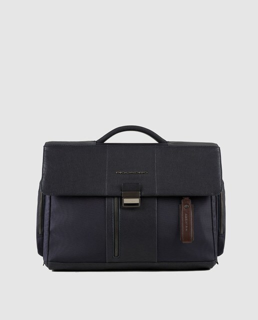 Porta-documentos de homem Piquadro azul-marinho em pele e tecido com aba e pregadeira Porta-documentos de homem Piquadro azul-marinho em pele e tecido com aba e pregadeira