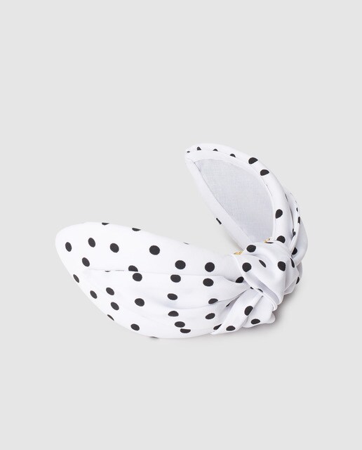 Toucado casquete Rita Von branco às bolinhas e com travessa Toucado casquete Rita Von branco às bolinhas e com travessa