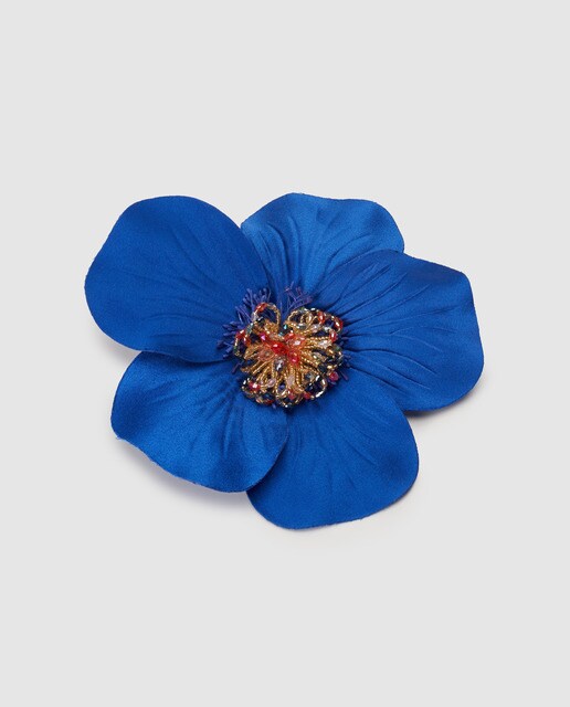 Toucado de mola Rosetta com flor grande azul índigo com contas Toucado de mola Rosetta com flor grande azul índigo com contas