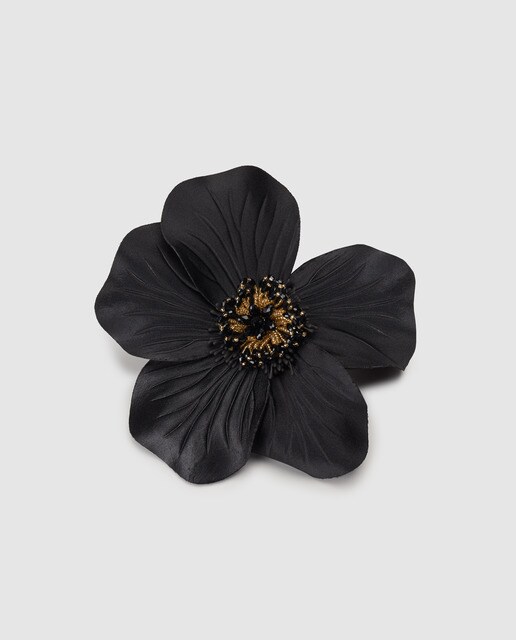 Toucado de mola Rosetta com flor grande preta com contas Toucado de mola Rosetta com flor grande preta com contas