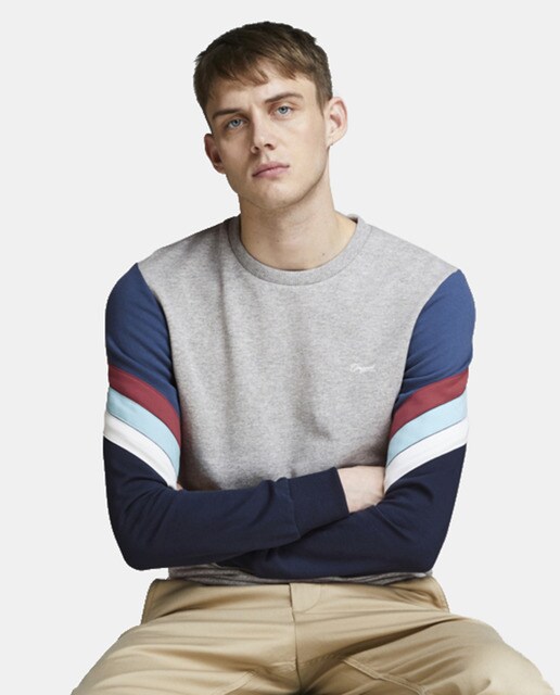 Sudadera de hombre gris con cuello redondo Sudadera de hombre gris con cuello redondo