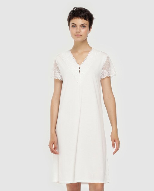 Camisa de dormir curta cru de mulher Camisa de dormir curta cru de mulher