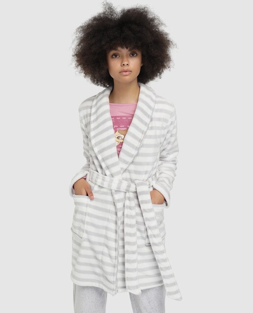 Robe às riscas cinzento com cinto Robe às riscas cinzento com cinto