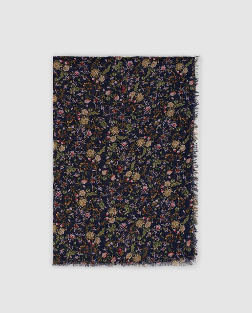 Écharpe El Corte Inglés azul-marinho com estampado de flores silvestres